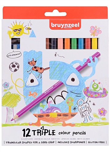 Карандаши цветные 20цв "Kids Triple" + точилка, трехгранные, Bruynzeel