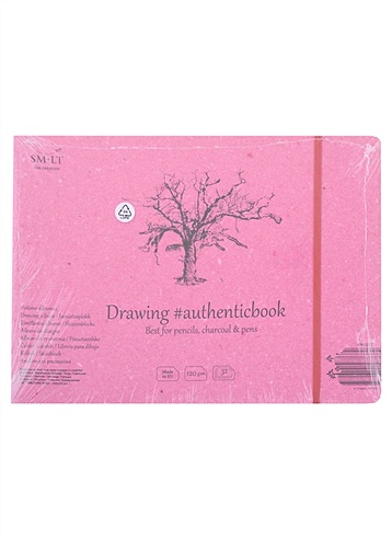 Скетчбук 24,5*18,2cм 32л "SMLT Art Drawing authenticbook", на резинке, 120г/м2, белый, сшивка