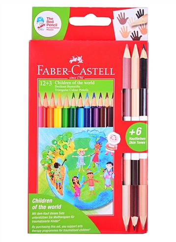 Карандаши цветные"Дети мира", 18 цветов, трехгран, заточ., карт. упак., Faber-Castell