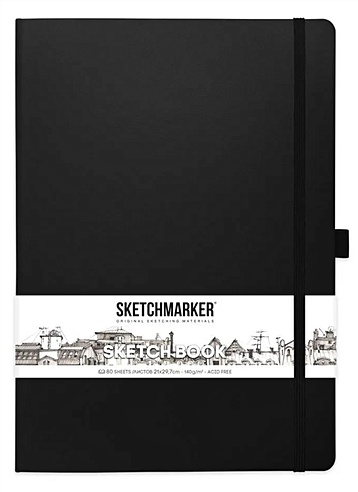 Скетчбук 21*29.7 80л "Sketchmarker" черный, нелинованн. 140г/м2, слоновая кость, тв.обл
