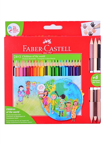 Карандаши цветные"Дети мира", 30 цветов, трехгран, заточ., карт. упак., Faber-Castell