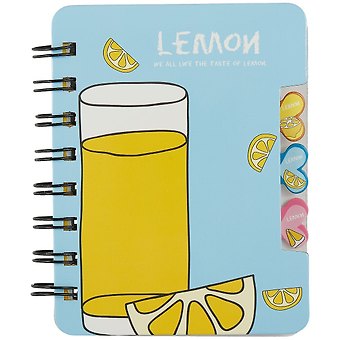Записная книжка 95*120 57л лин. Lemon карт.обл., вырубка, спираль, инд.уп., ассорти