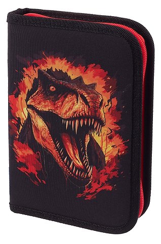 Пенал 1 отделение Fire dino с наполнением, 21*14 см, 24 предмета