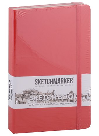 Скетчбук 13*21 80л "Sketchmarker" красный, нелинованн. 140г/м2, слоновая кость, тв.обл.