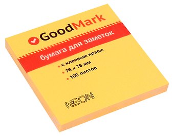 Блок бумаги 76*76 самоклеящийся оранжевый неон 100л, GoodMark
