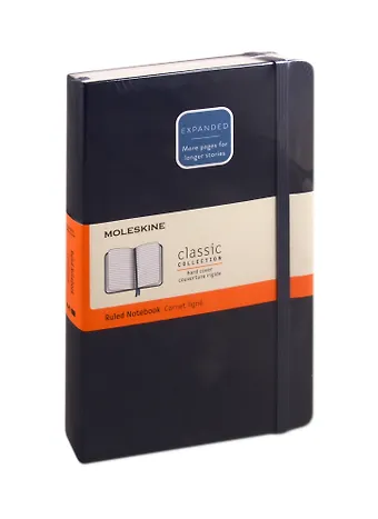 Книга для записей А5, 200 листов в линейку Classic Expanded Large, твердая обложка, синий сапфир, резинка, 2 ляссе, Moleskine