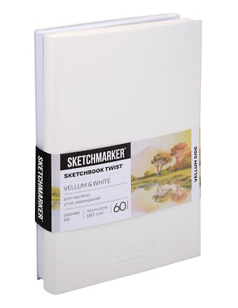 Скетчбук А5 60 л "Sketchmarker" Vellum & White белый, 180г/м2, молочная бумага + 60 л, 140г/м2, белая бумага, мягк. обл.