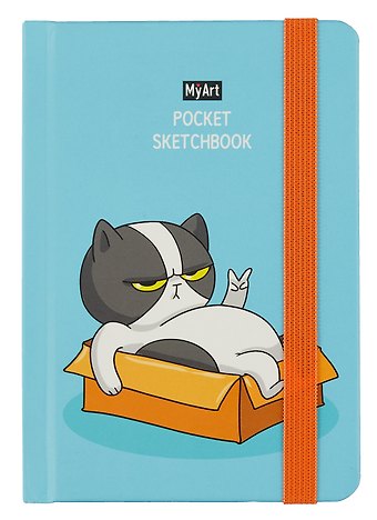Скетчбук А6 48л Pocket Скетчбук. Кот (синий) белый офсет, резинка, тв.обложка