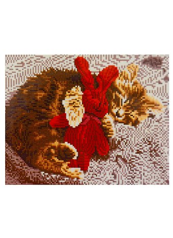 Алмазная мозаика на подрамнике Спящий котёнок с игрушкой, 30 х 40 см