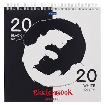Скетчбук 240*240 40л Black and white черн. внутр блок 200 г/м2, белый внутр блок 100 г/м2, тв.обложка, гребень
