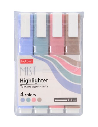 Текстовыделители 04цв Mist пл/уп, Hatber