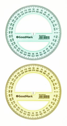Транспортир 12 см 360°, пластик, в ассортименте, GoodMark