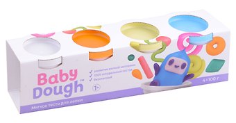 Тесто для лепки BabyDough. Набор 4 цвета (белый, оранжевый, нежно-желтый, нежно-голубой)