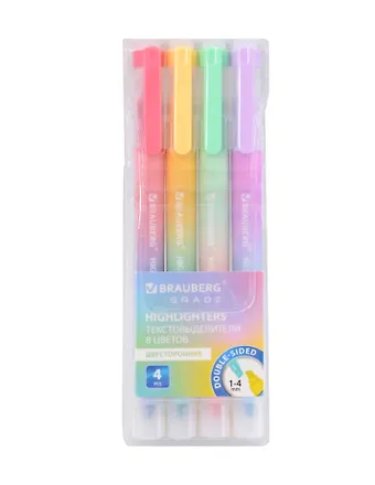 Текстовыделители 04цв GRADE двусторонние, ПВХ, подвес, BRAUBERG