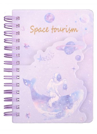 Записная книжка 90*130 90л Space tourism карт.обл., фигурн.вырубка, спираль, инд.уп., ассорти