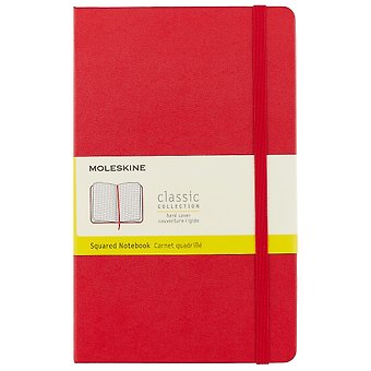 Книга для записей А5, 120 листов в клетку "Classic Large", красная, жесткая обложка, резинка, Moleskine