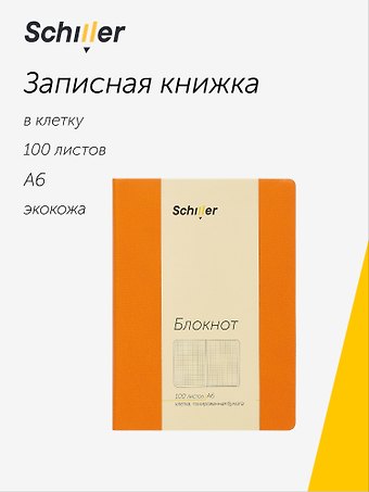 Записная книжка А6 100 листов в клетку оранжевый, Schiller