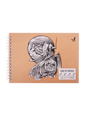 Скетчбук А5 40л Spacecat, 120г/м2, обложка крафт картон, выборочный лак, евроспираль