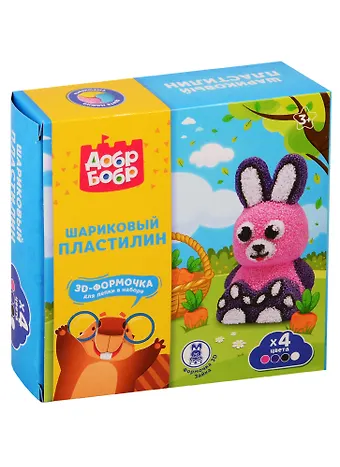 Игрушка «Шариковый пластилин мелкозернистый», маркировка «ДобрБобр», набор Зайка 4 цвета, 360 мл, К/У, арт. НШМН3Д