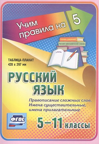 Русский язык. Правописание сложных слов. Имена существительные, имена прилагательные. 5-11 классы. Таблица-плакат