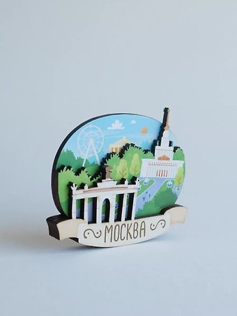 Магнит 3D из дерева ВДНХ панорама (Москва) (3D036)