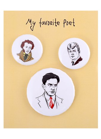 Набор значков My favorite Poet Поэты (металл) (2 шт 25мм, 1 шт 38мм)