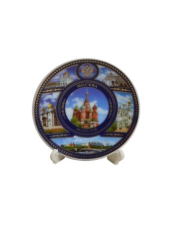Магнит-тарелка D7 К6 фарфор Москва Храм Василия Блаженного фото с подставкой (026-7K6-19)