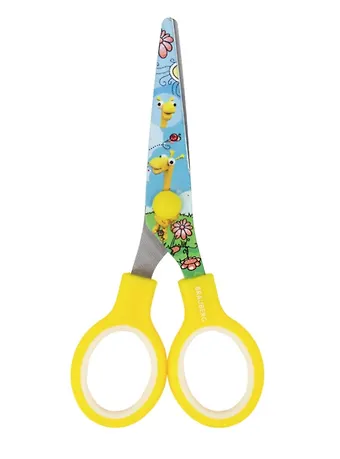 Ножницы 130мм Kid Series жёлтые, цв.печать Жирафы, закругленные, BRAUBERG