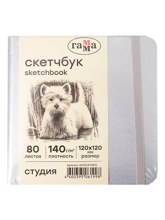 Скетчбук 120*120 80л Гамма. Студия серебро, 140г/м2, слоновая кость, тв.обложка, резинка