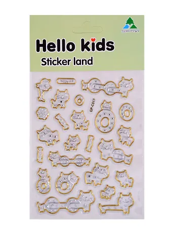 Наклейки с обводкой Коты серебро, золото, 13 х 21,7 см PVC