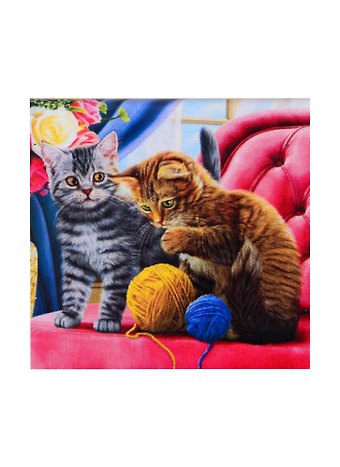 Алмазная мозаика Играющие с клубками котята, 20 х 20 см, 25 цветов, Рыжий Кот (6+)