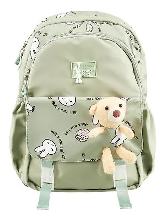 Рюкзак Мишка 44*30*12,5см, серо-зеленый, с игрушкой