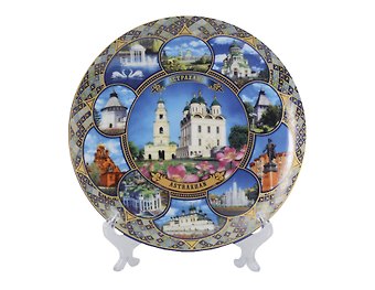 Тарелка декоративная с подставкой Панорама Кремля с лотосами (фарфор) (20см) (Астрахань) (20-KN1-82K3)