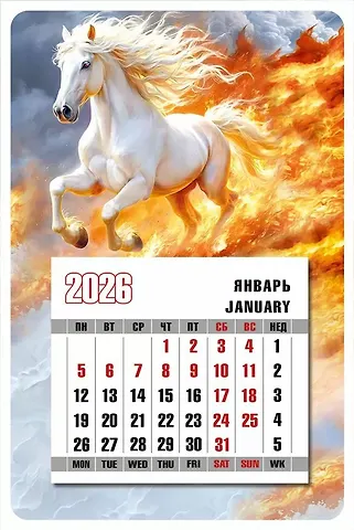Календарь 2026г 95*145 Белый конь на магните