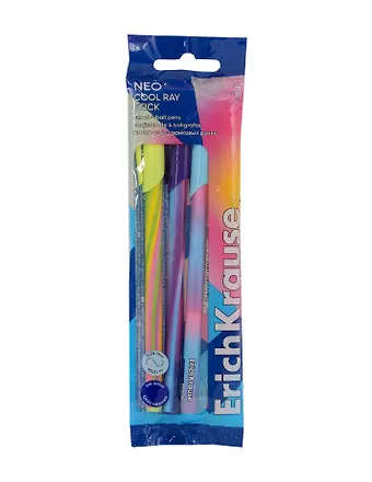 Ручки шариковые синие 04шт Neo Stick Cool Ray 0,7мм, подвес, ErichKrause