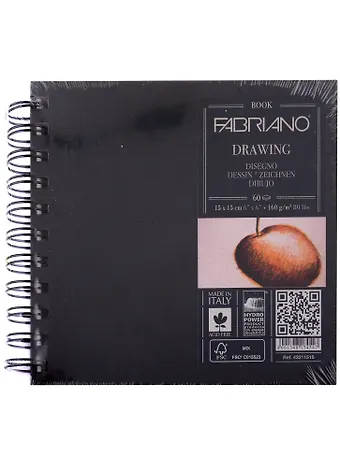 Блокнот для зарисовок 15*15см 60л Drawingbook спираль, 160г/м2, Fabriano