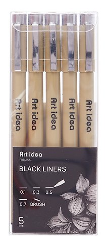 Набор линеров 5 штук 0,1/0,3/0,5/0,7/Brush, Art idea
