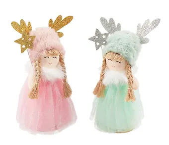 Новогоднее украшение Девочка в шапочке с рожками (текстиль) (16см) (12-06277-NY-18)