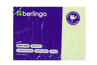 Блок бумаги 75*100 Ultra Sticky самоклеящийся зеленый 100л, Berlingo