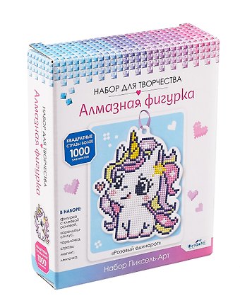 Алмазная фигурка с магнитом и ленточкой Розовый единорог