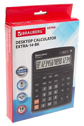Калькулятор 14 разрядный настольный, 2-е питание, Brauberg