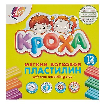 Пластилин 12 цветов 180г Кроха восковой, мягкий, Луч