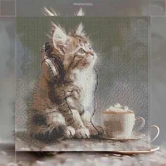Алмазная мозаика Котик меломан 30*30 см