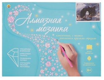 Алмазная мозаика (классическая), с подрамником, с полным заполнением "Черный кот и сова", 30 х 40 см
