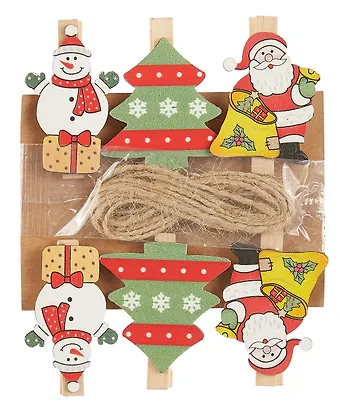 Прищепки декоративные с веревкой 6 шт