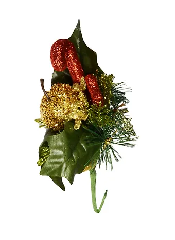 Букетик в пакете с подвесом, с красной тростью, золотыми ягодками и сердцем (11-00448-GF150164