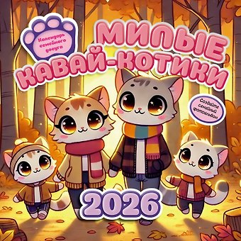 Календарь 2026г 300*300 Милые кавай-котики. Календарь семейного досуга настенный, на скрепке