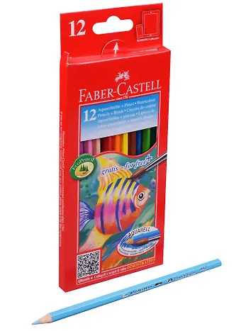 Карандаши цветные Faber-Castell, Рыбки, акварельные 12 цветов с кисточкой