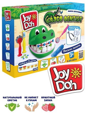 Масса для лепки Joy Doh, набор Croco Dentist - Зубастик, голова крокодила, 3D формы, 8 аксессуаров, 5 баночек с тестом, (5 х 50г)