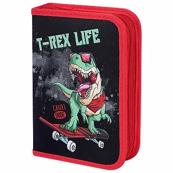 Пенал 1отд. T-Rex Life 20*14см, с 2-мя откид. планками, полиэстер, инд. уп.